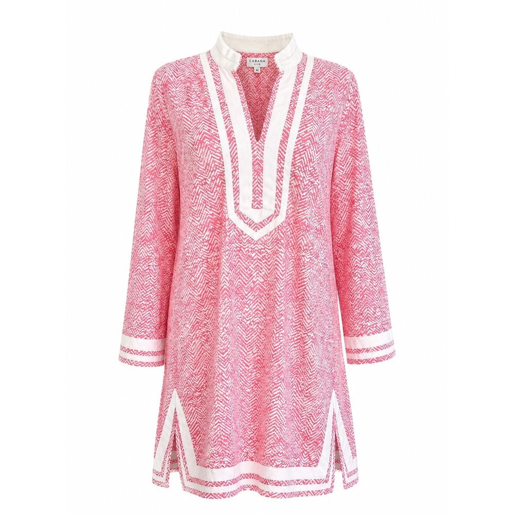 Cabana Life XL Pink White Tunic Dress UPF Cover Up Beach Resort Shift  Coastal